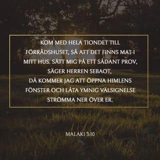 Malaki 3:10 - För in allt tionde i förrådshuset,
så att det finns mat i mitt hus.
Pröva mig nu i detta,
säger HERREN Sebaot,
om jag inte kommer att öppna för er himlens fönster
och låta välsignelse strömma ut över er i rikt mått.