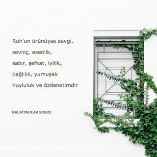 GALATYALILAR 5:22-23 - Ruh'un ürünüyse sevgi, sevinç, esenlik, sabır, şefkat, iyilik, bağlılık, yumuşak huyluluk ve özdenetimdir. Bu tür nitelikleri yasaklayan yasa yoktur.