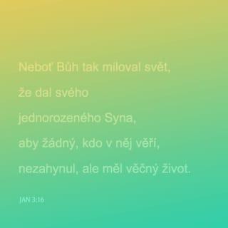 Jan 3:16 - Neboť Bůh tak miloval svět, že dal svého jednorozeného Syna, aby žádný, kdo v něj věří, nezahynul, ale měl věčný život.