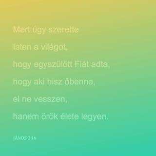 János 3:16 - Mert úgy szerette Isten a világot, hogy egyszülött Fiát adta, hogy aki hisz őbenne, el ne vesszen, hanem örök élete legyen.