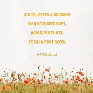 Matteüs 11:28-30 - Kom naar Mij als je moe bent. Kom naar Mij als je gebogen gaat onder het gewicht van je problemen! Ik zal je rust geven. Doe wat Ik je zeg. Leer van Mij. Want Ik ben vriendelijk en geduldig en bescheiden. Daarom zul je bij Mij innerlijke rust vinden. Want wat Ik je te doen zal geven, is niet te moeilijk of te zwaar voor je."