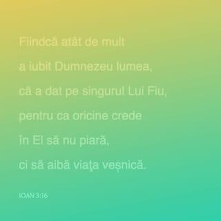 Ioan 3:16 - Fiindcă atât de mult a iubit Dumnezeu lumea, că a dat pe singurul Lui Fiu, pentru ca oricine crede în El să nu piară, ci să aibă viața veșnică.