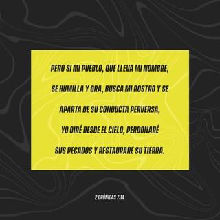 2 Crónicas 7:14 - y si mi pueblo, el pueblo que lleva mi nombre, se humilla, ora, me busca y deja su mala conducta, yo lo escucharé desde el cielo, perdonaré sus pecados y devolveré la prosperidad a su país.