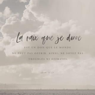 Jean 14:26-29 - Le Père enverra en mon nom l’Esprit Saint, celui qui doit vous aider. Il vous enseignera tout et il vous rappellera tout ce que je vous ai dit.
« Je vous laisse la paix, je vous donne ma paix. Je ne vous la donne pas comme le monde la donne. Ne soyez pas inquiets et n’ayez pas peur. Vous avez entendu, je vous ai dit : “Je m’en vais, mais je reviendrai auprès de vous.” Est-ce que vous m’aimez vraiment ? Alors, soyez joyeux de savoir que je vais auprès du Père ! En effet, le Père est plus important que moi. Je vous le dis maintenant, avant que cela arrive. De cette façon, quand cela arrivera, vous croirez.