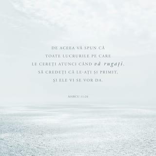 Marcu 11:24 - De aceea vă spun că, orice lucru veți cere, când vă rugați, să credeți că l-ați și primit, și-l veți avea.