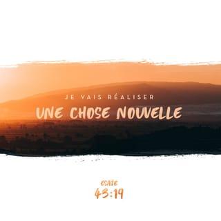 Ésaïe 43:19 - En effet, je vais faire quelque chose de nouveau,
qui grandit déjà.
Est-ce que vous ne le voyez pas ?
Oui, je vais ouvrir un chemin
dans le désert,
je vais faire couler des fleuves
dans ce lieu sec.