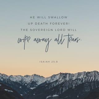 Isaiah 25:6-8 - But here on this mountain, GOD-of-the-Angel-Armies
will throw a feast for all the people of the world,
A feast of the finest foods, a feast with vintage wines,
a feast of seven courses, a feast lavish with gourmet desserts.
And here on this mountain, GOD will banish
the pall of doom hanging over all peoples,
The shadow of doom darkening all nations.
Yes, he’ll banish death forever.
And GOD will wipe the tears from every face.
He’ll remove every sign of disgrace
From his people, wherever they are.
Yes! GOD says so!